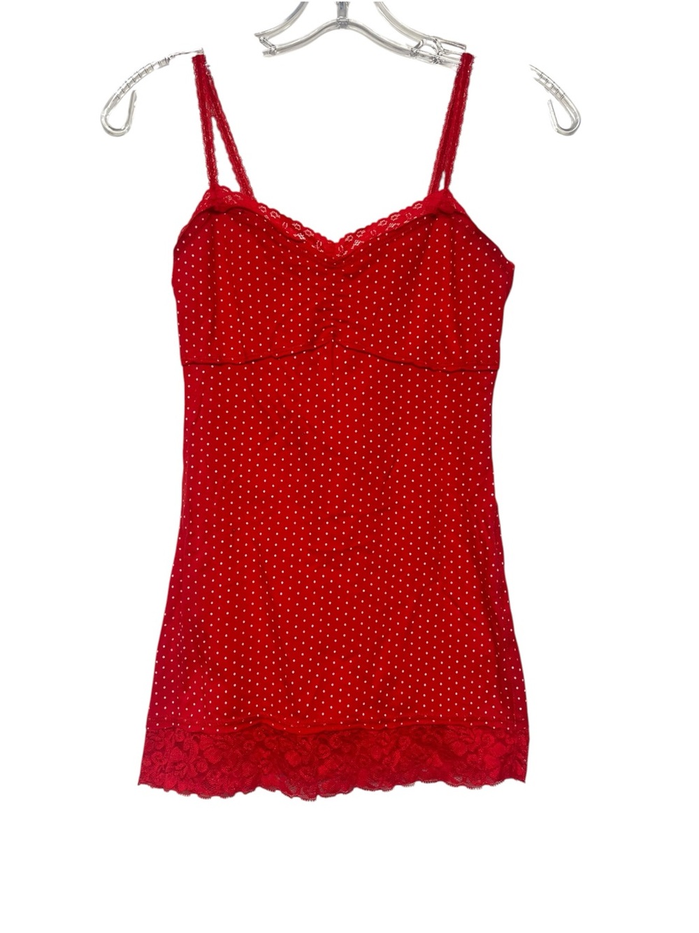 Vintage Y2K Charlotte Russe Red Polka Dot Lace-Trim Coquette Cami Layering 90s